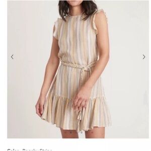 NWT Marine Layer Women’s Beige Multistripe Ruffle-Hem Mini Dress S